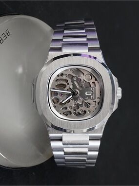 Skeleton Dial Automatic Stainless Steel Men's Watch - Silver - 41MM